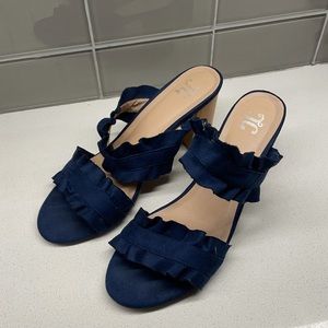 Blue Suede Block Heel Sandals